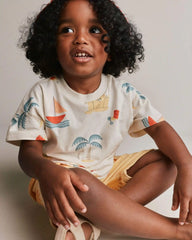 Toddler Dolman Tee in Sandcastle Print - Cream