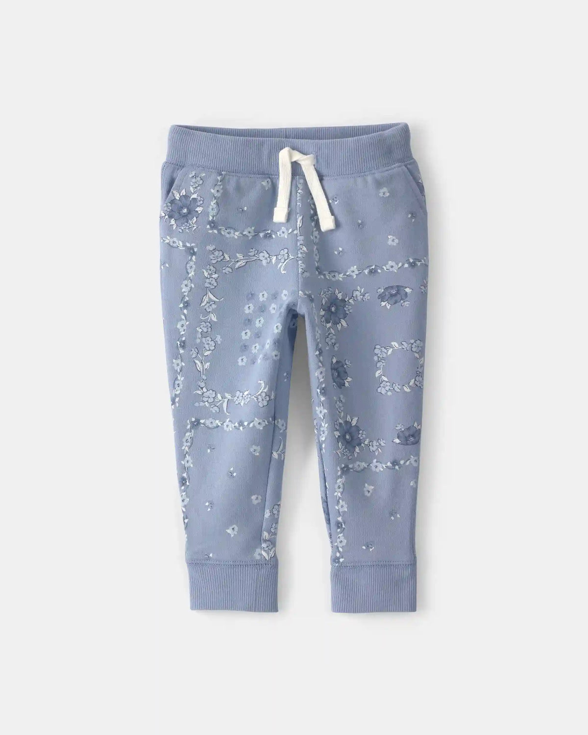 Baby Girl Floral Drawstring Knit Joggers - Blue