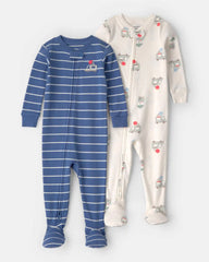 Toddler 2-Pack Ice Cream Truck 100% Cotton Snug Fit 1-Piece Pajama - Blue/Ivory