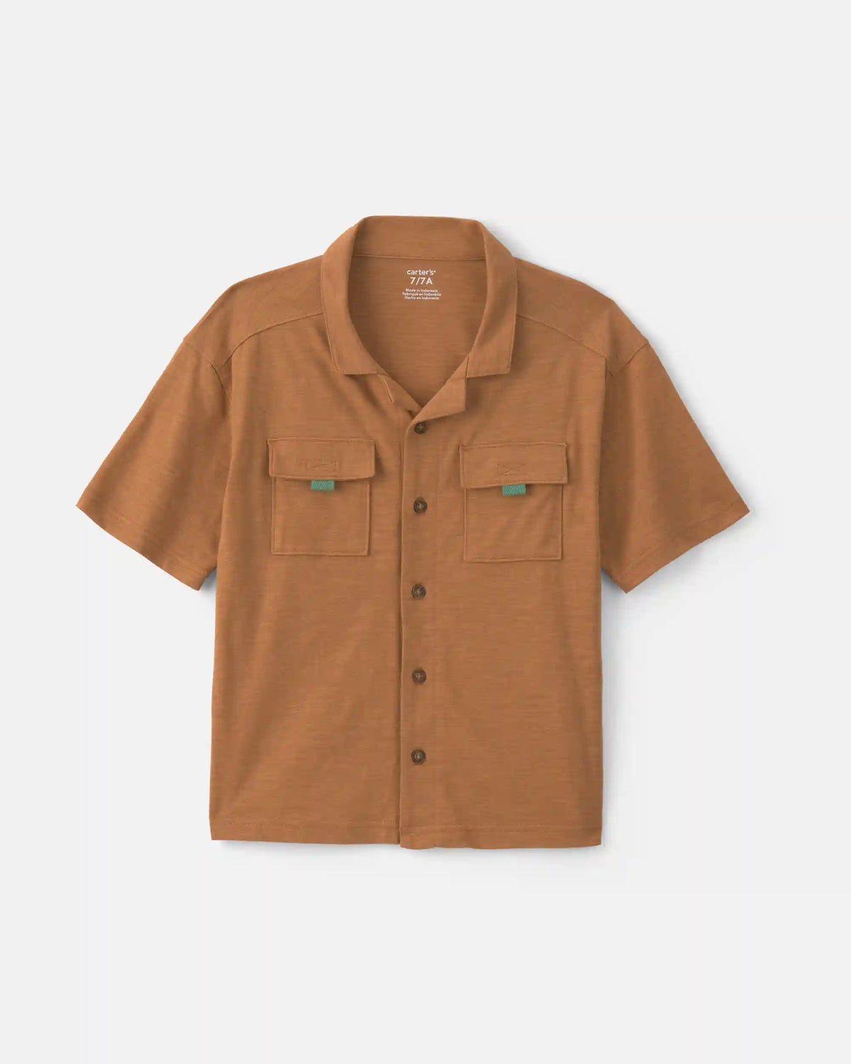 Boys Short-Sleeve Button-Down Shirt - Brown