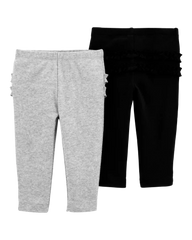 Baby Girl 2-Pack Ruffle-Detail Cotton Pants - Grey/Black