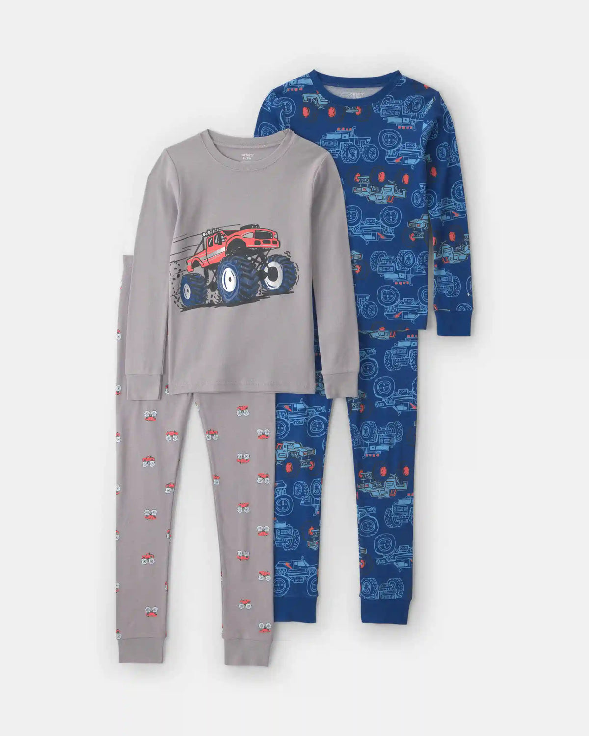 Boys 4-Piece Monster Truck 100% Cotton Snug Fit Pajama Set - Grey