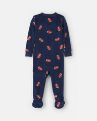 Baby Boy 1-Piece Football 2-Way Zip DreamPlush Snug Fit Footed Pajama - Navy Blue