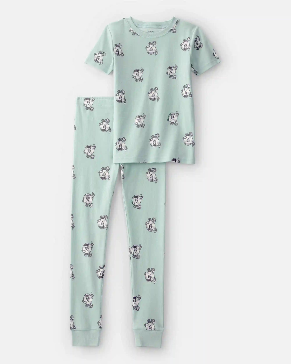 Kids Soccer 100% Cotton Short-Sleeve Snug Fit 2-Piece Pajama Set - Green