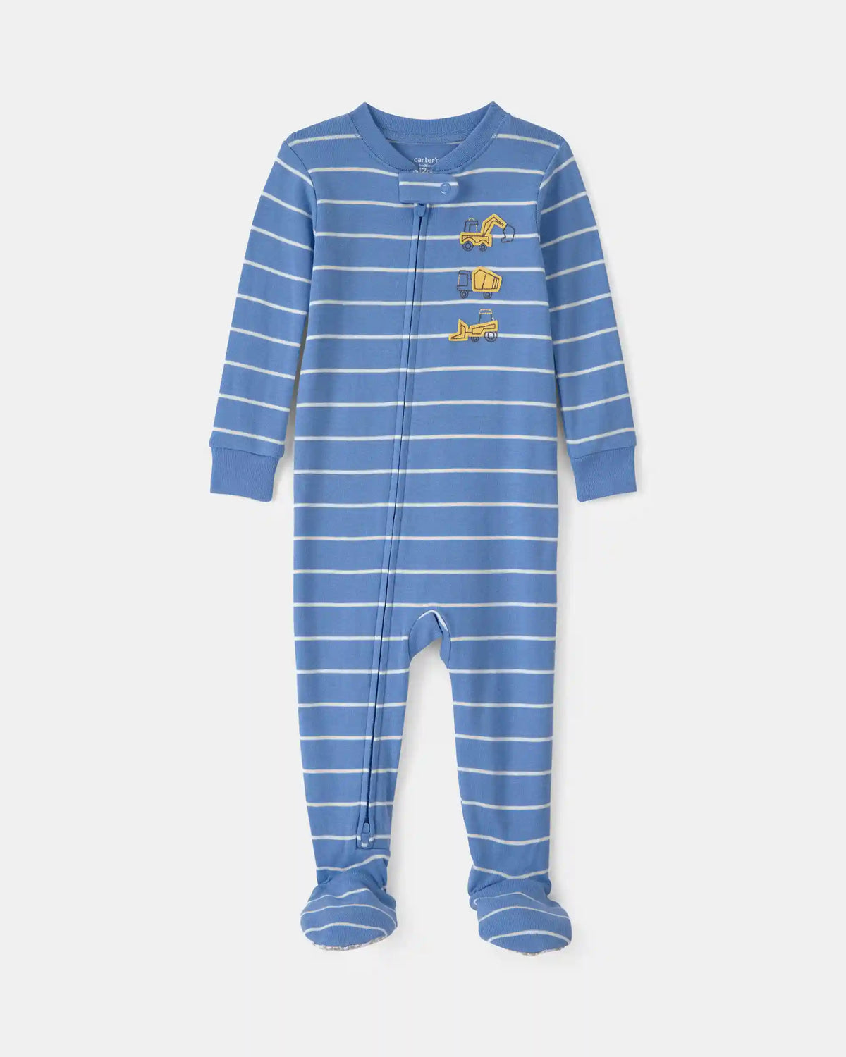 Baby Boy Construction Striped 100% Cotton Snug Fit 1-Piece Pajama - Blue