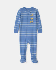 Baby Boy Construction Striped 100% Cotton Snug Fit 1-Piece Pajama - Blue