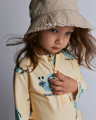 Toddler Half-Zip Long-Sleeve Rashguard in Snail Print- Yellow