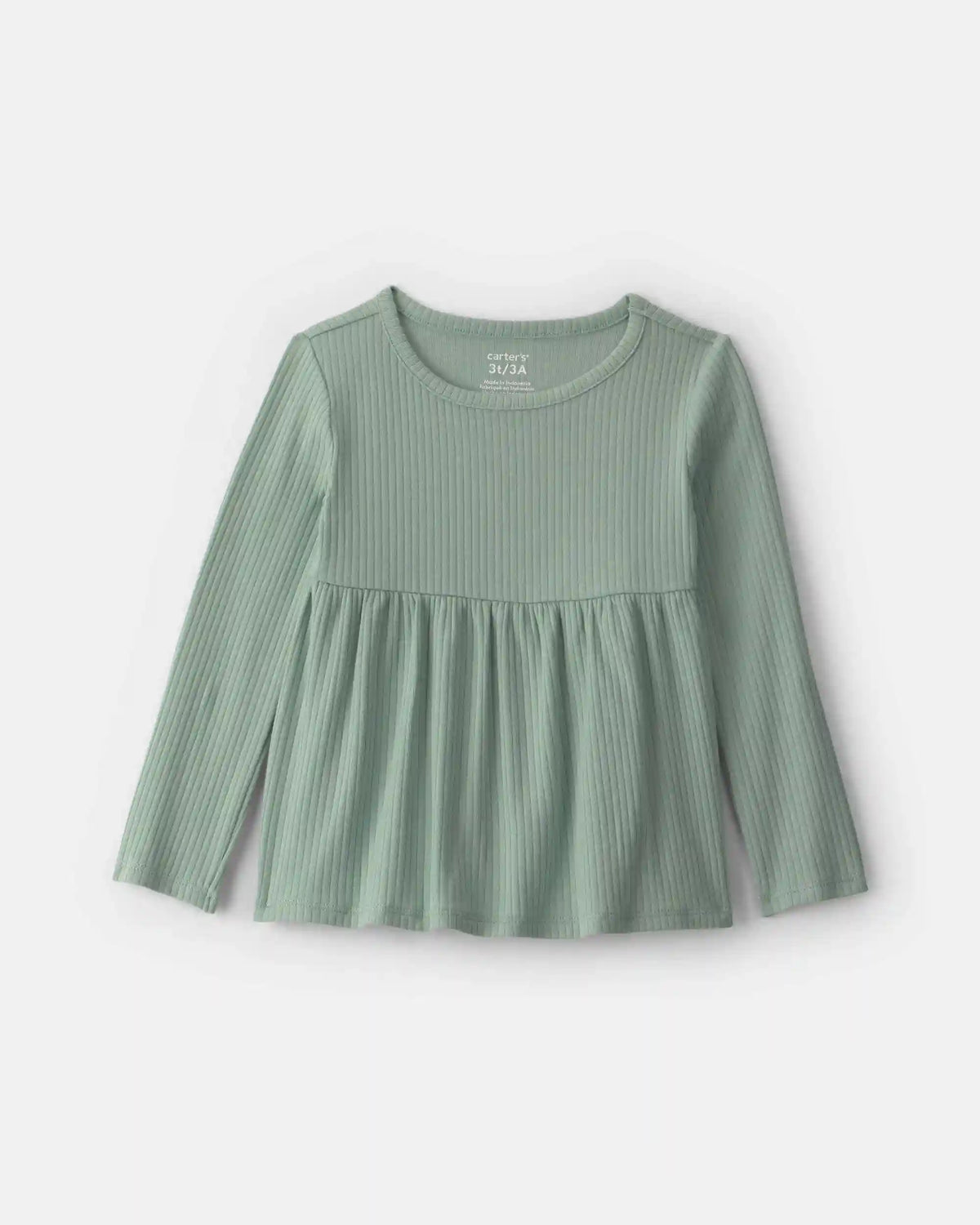 Toddler Girl Long-Sleeve Rib Peplum Top - Green