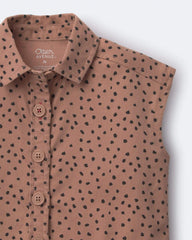 Toddler Girl Sleeveless Button-Down Top in Dot Print - Tan