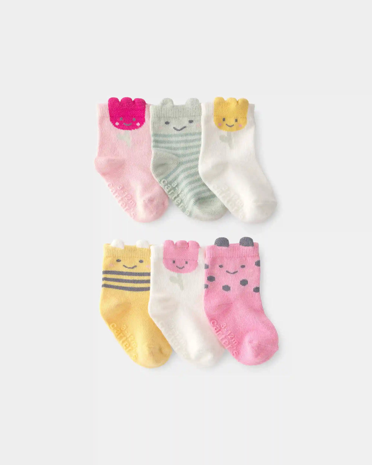 Baby Girl 6-Pack Floral Critter Socks - Pink/Yellow