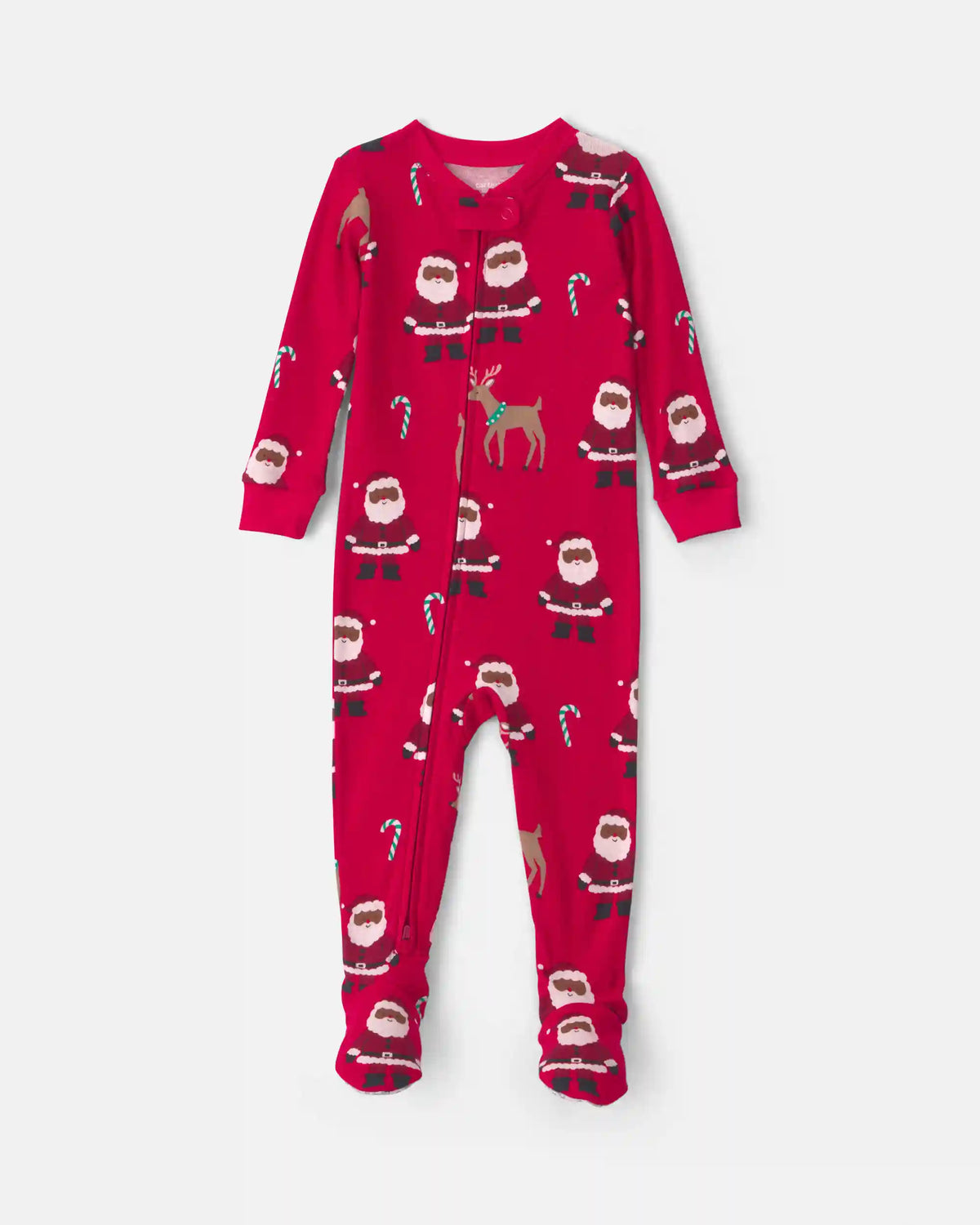 Baby 1-Piece Brown Santa Christmas 2-Way Zip 100% Cotton Snug Fit Footed Pajama - Red