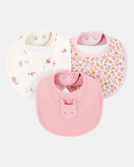 Baby 3-Pack Floral Bibs - Pink/Ivory