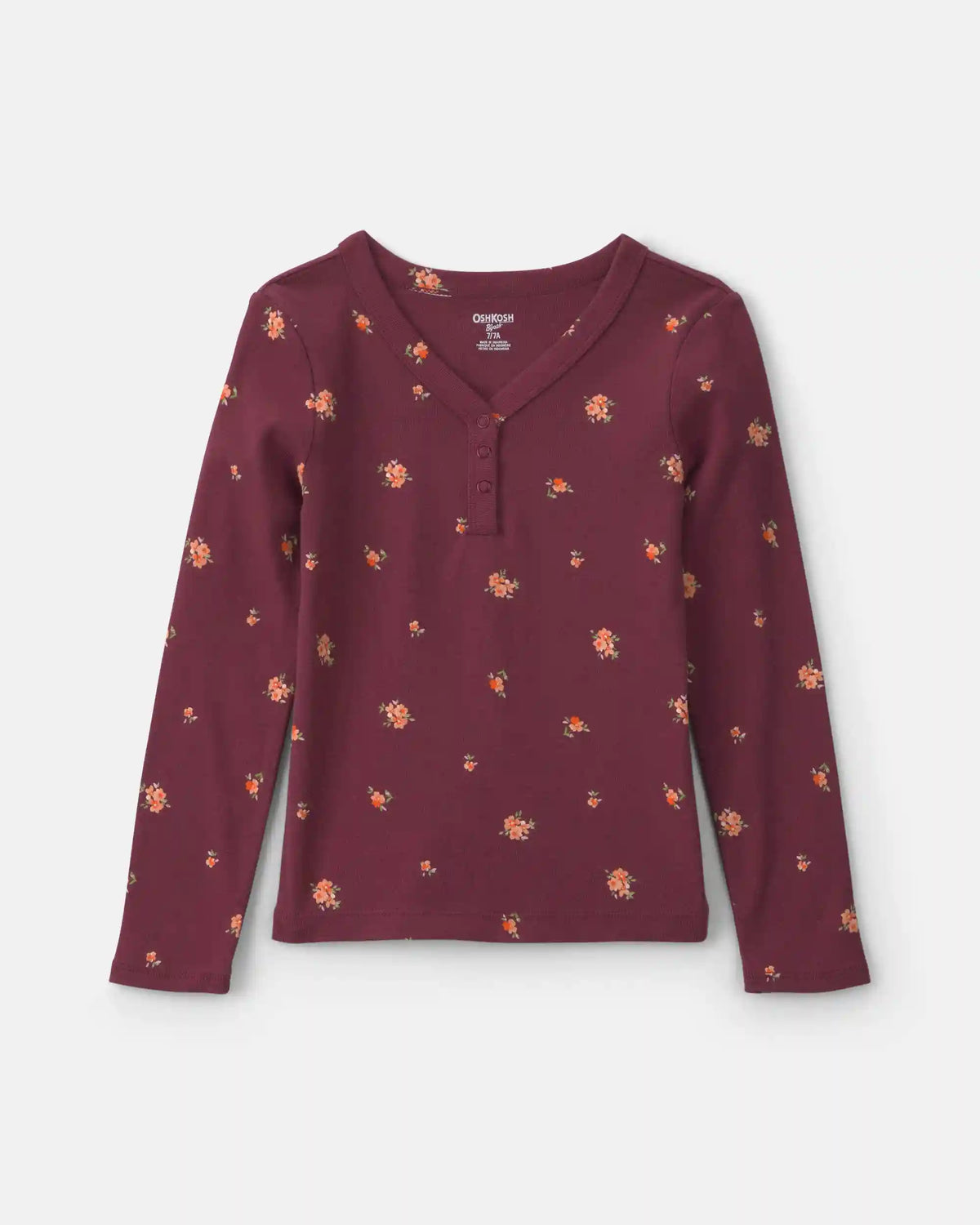 Girls Floral Long-Sleeve Top - Burgundy