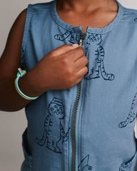 Toddler Romper with Otter Pockets in Fishing Tiger Print - Slate Blue
