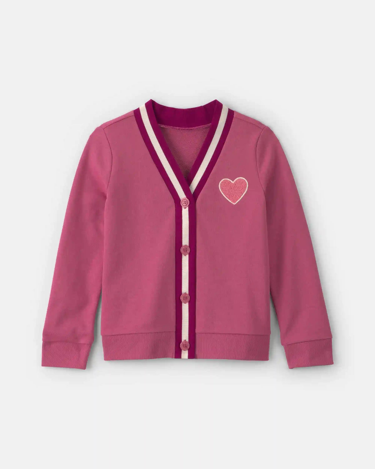 Girls Heart French Terry Cardigan Sweater - Pink