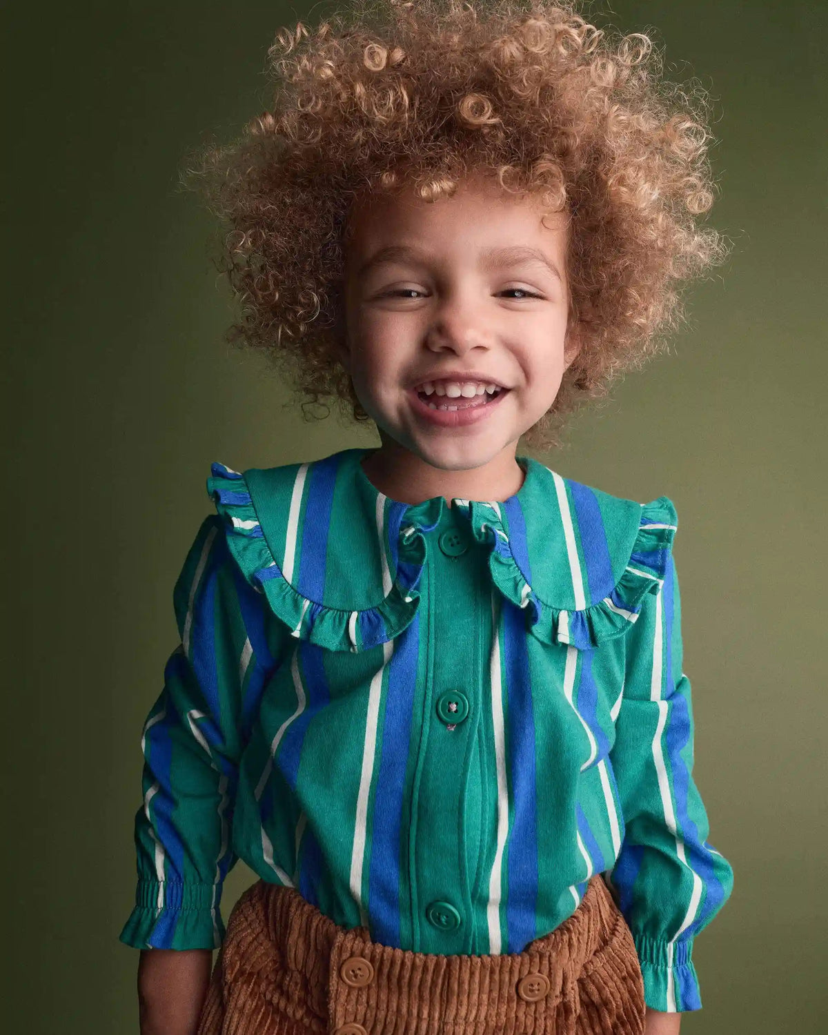 Toddler Girl Peter Pan Collar Top in Stripes - Green/Blue