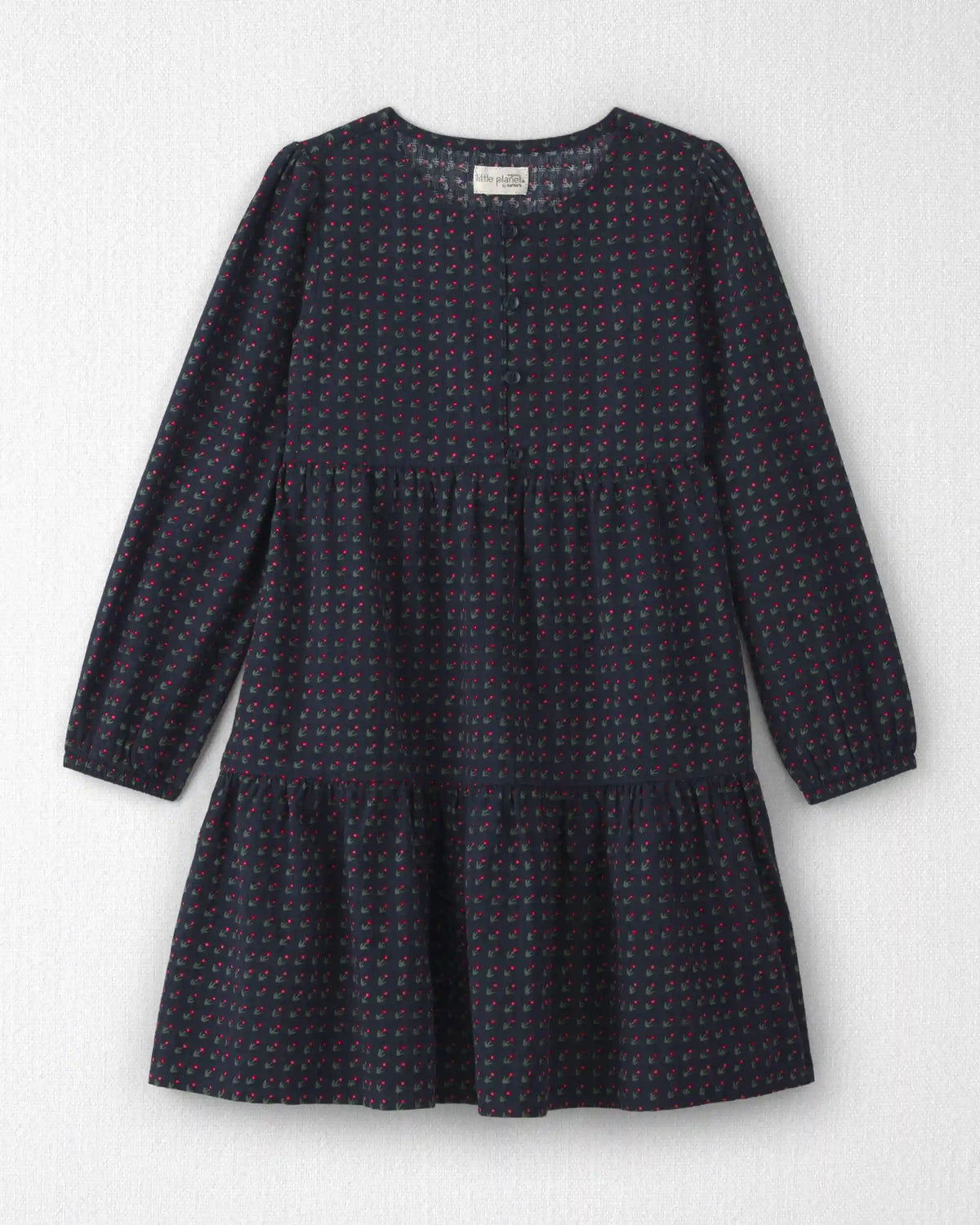 Girls Organic Cotton Dobby Dress in Navy Floral