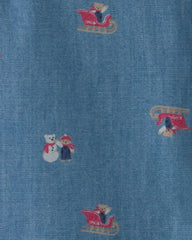 Toddler Boy Snowman Button-Down Shirt - Medium Wash