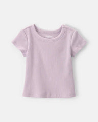 Baby Girl Logo Embroidered Ribbed Tee - Purple
