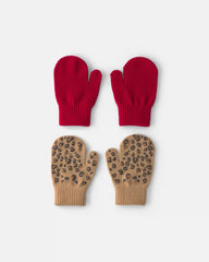 Toddler Girl 2-Pack Leopard Mittens - Red/Brown