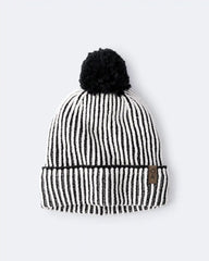 Toddler Neutral Striped Pom Pom Beanie - Black/White