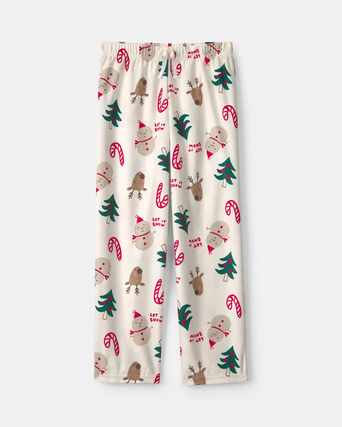 Kids Christmas Icon Fleece Loose Fit Pajama Bottoms - Cream
