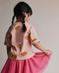 Toddler Girl Rolled Cuff Tee in Bee Print - Light Pink