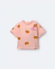 Toddler Girl Rolled Cuff Tee in Bee Print - Light Pink