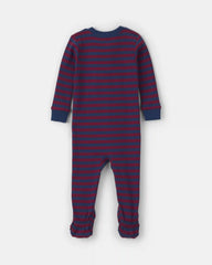 Toddler Boy 1-Piece Dog Striped 100% Cotton Snug Fit Footed Pajama - Burgundy/Blue