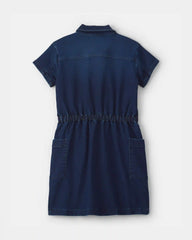 Girls Denim Button-Up Utility Dress - Dark Wash