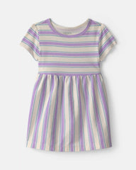 Baby Girl Striped Short-Sleeve Dress - Blue