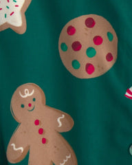 Toddler 2-Piece Christmas Gingerbread Fleece Loose Fit Pajama Set - Green