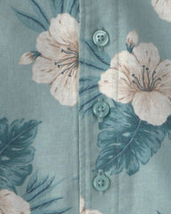 Baby Boy 2-Piece Linen Top & Short Set Made with Organic Cotton in Blue Hibiscus