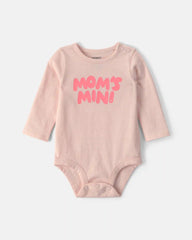 Baby Girl 'Mom's Mini' Long-Sleeve Graphic Bodysuit - Pink