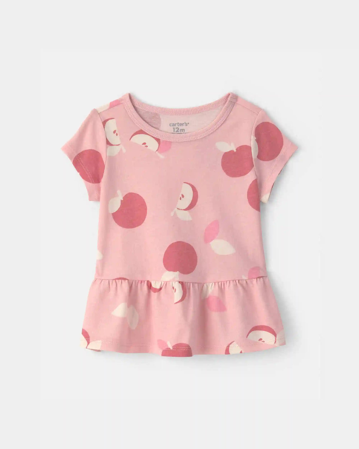 Baby Girl Apple Relaxed Peplum Top - Pink