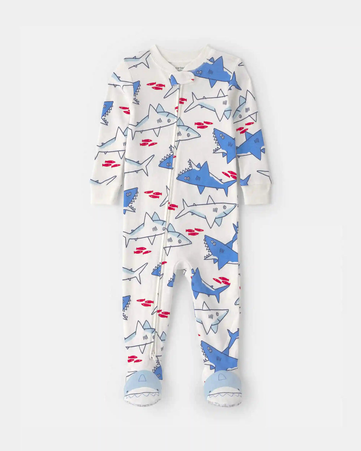 Toddler Boy Shark 100% Cotton Snug Fit 1-Piece Footie Pajama - Ivory