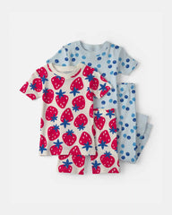 Baby Girl Fruit 100% Cotton 4-Piece Pajama Set - Red/Blue