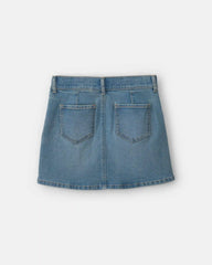 Girls Pleated Denim Skirt - Light Wash