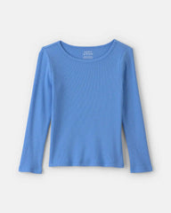 Girls Long-Sleeve Ribbed Top - Blue