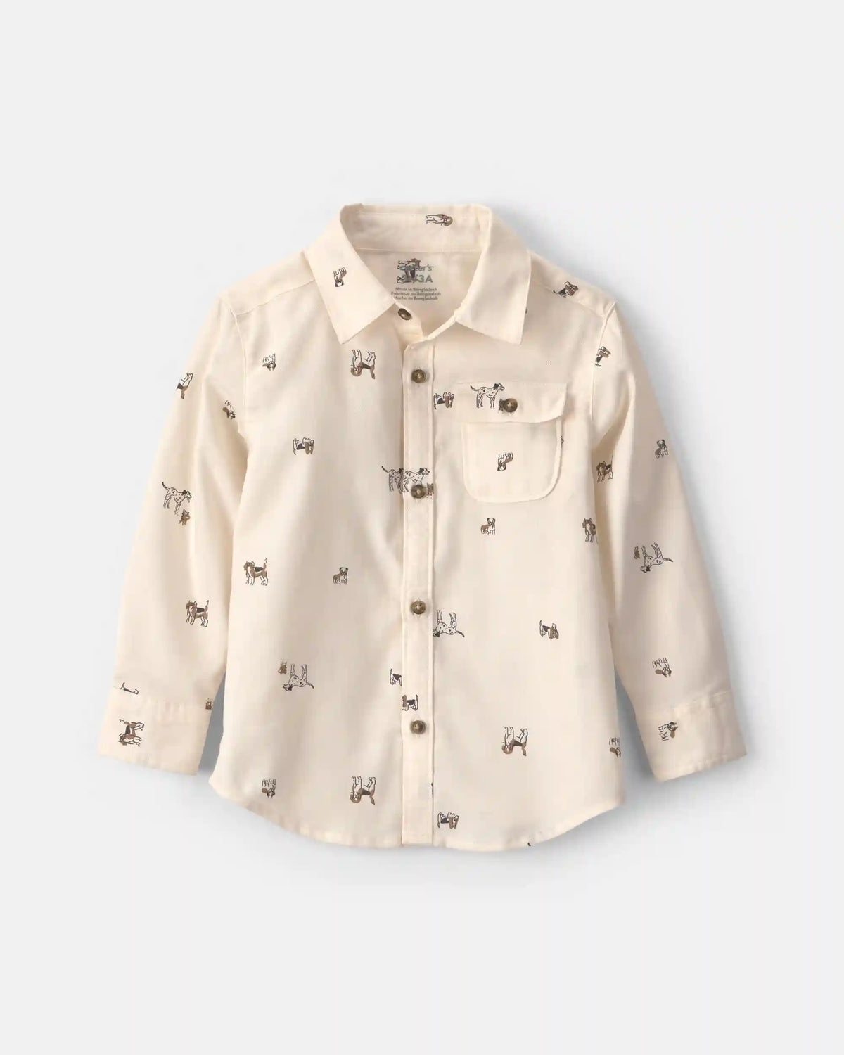 Toddler Boy Dog Long-Sleeve Button-Down Shirt - Cream