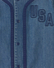 Boys 'USA' Denim Short-Sleeve Button-Down Shirt - Medium Wash
