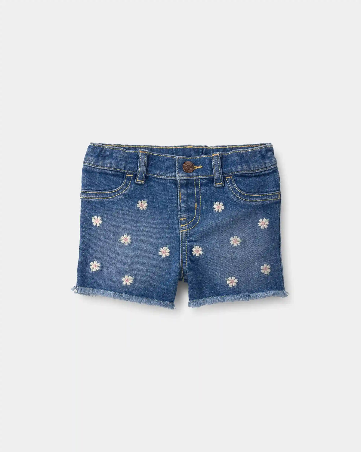 Baby Girl Daisy Denim Embroidered Shorts - Dark Wash