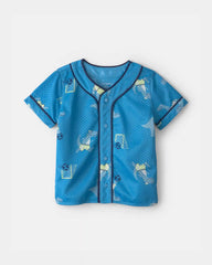 Baby Boy Dinosaur Soccer Mesh Jersey - Blue
