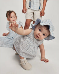 Baby Girl 3-Piece Plaid Hat, Top & Short Set - Blue