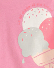 Baby Girl Ice Cream 100% Cotton Short-Sleeve Snug Fit 4-Piece Pajama Set - Pink/Ivory