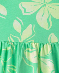 Toddler Girl Tropical Floral Sleeveless Dress - Green