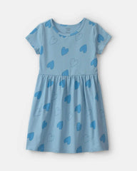 Girls Heart Short-Sleeve Dress - Blue