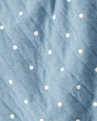 Baby Girl 3-Piece Polka Dot Quilted Little Vest Set - Blue/Ivory