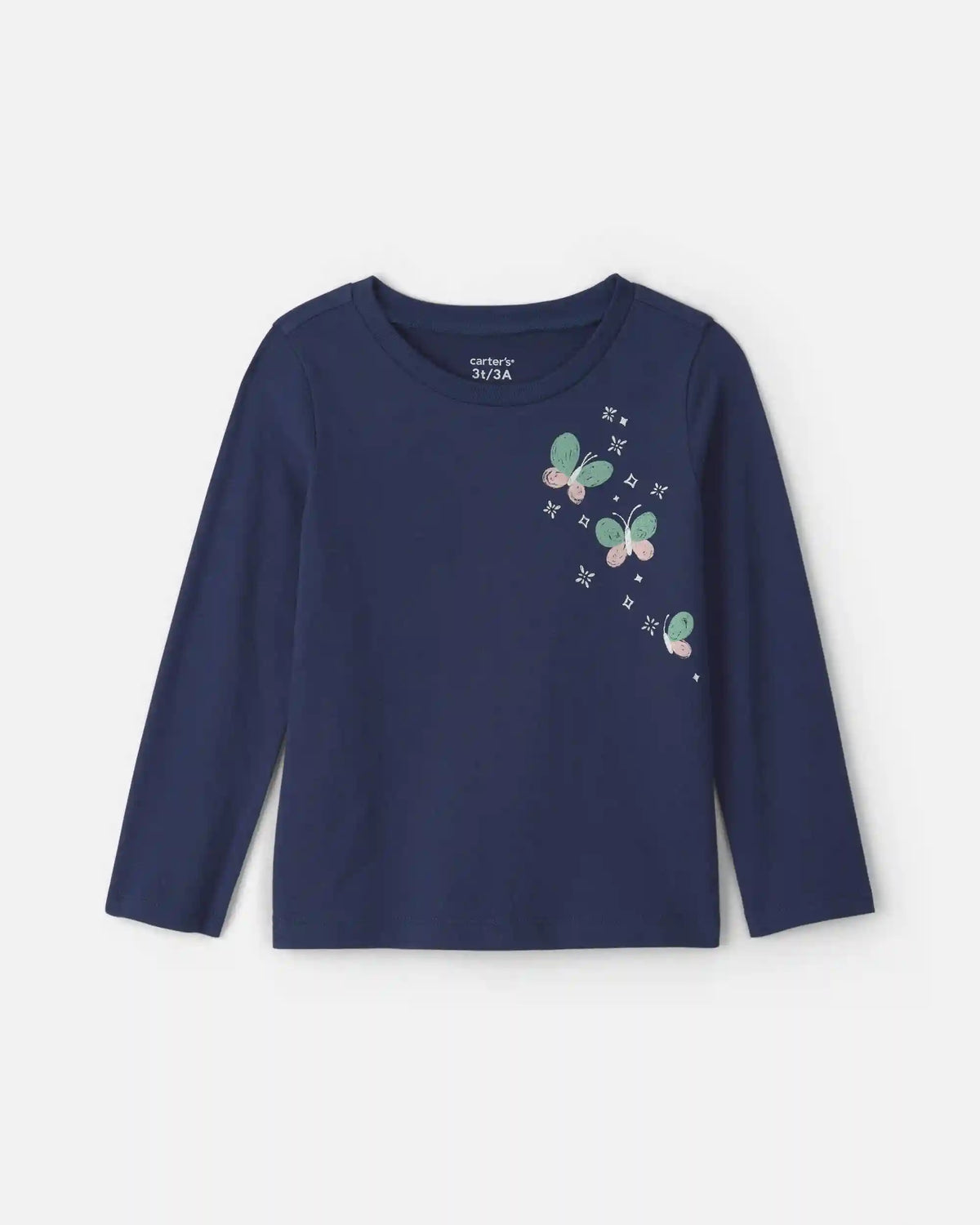 Toddler Girl Butterfly Floral Long-Sleeve Graphic Tee - Navy Blue