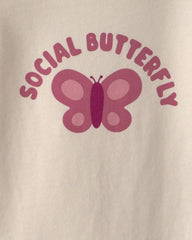 Baby Girl 'Social Butterfly' Long-Sleeve Graphic Bodysuit - Cream